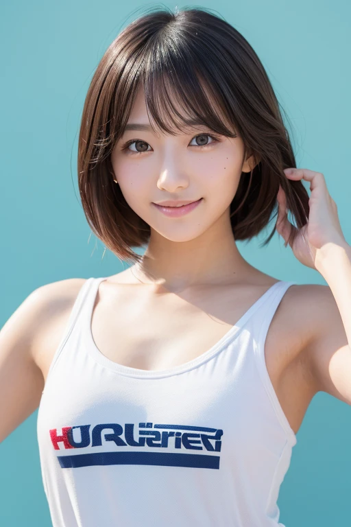 Honda Marin（Pro Skater）Small mole on the left eye,light makeup, Middle breast size, Japanese Idols, Sophisticated, stylish, Enhanced Dynamic Perspective，Cute pretty beautiful girl，ＪＫ ，Look at me and smile，Simple Background，Masterpieces，high quality，4K resolution，Ultra-fine，More about pubic hair，Accurate，Cinema Lighting
