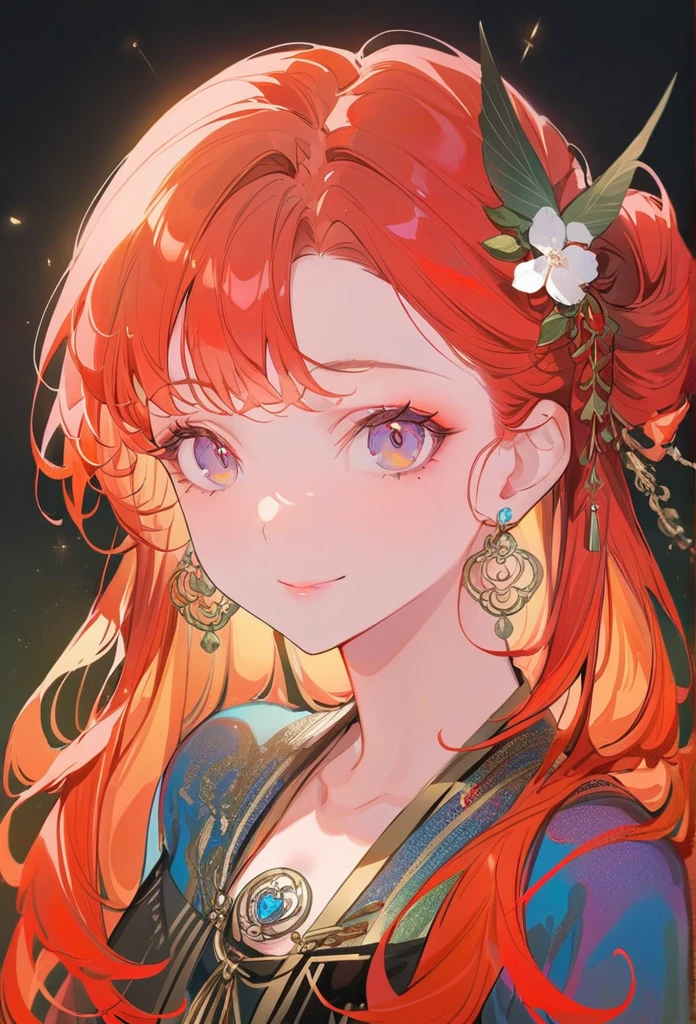 masterpiece, best quality, {best quality}, {{masterpiece}}, {high resolution}, Key Points, Anime style, Cartoon closeup of a lady, Girls Design, portrait, Gisha, Anime Character, Long hair, Red hair, Red hair, Direct vision, Delicate and powerful appearance, Dissonance, High target, freckle, hapiness, Casual fashion clothing, rich and colorful, color