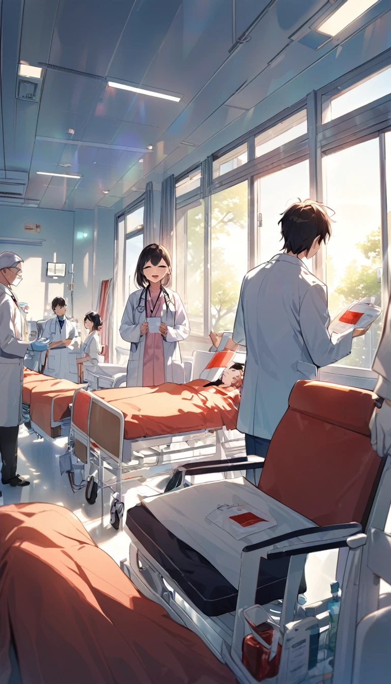 Happy atmosphere，Encourage，hospital，arm，doctor，sunlight，blood donation event，please sit down