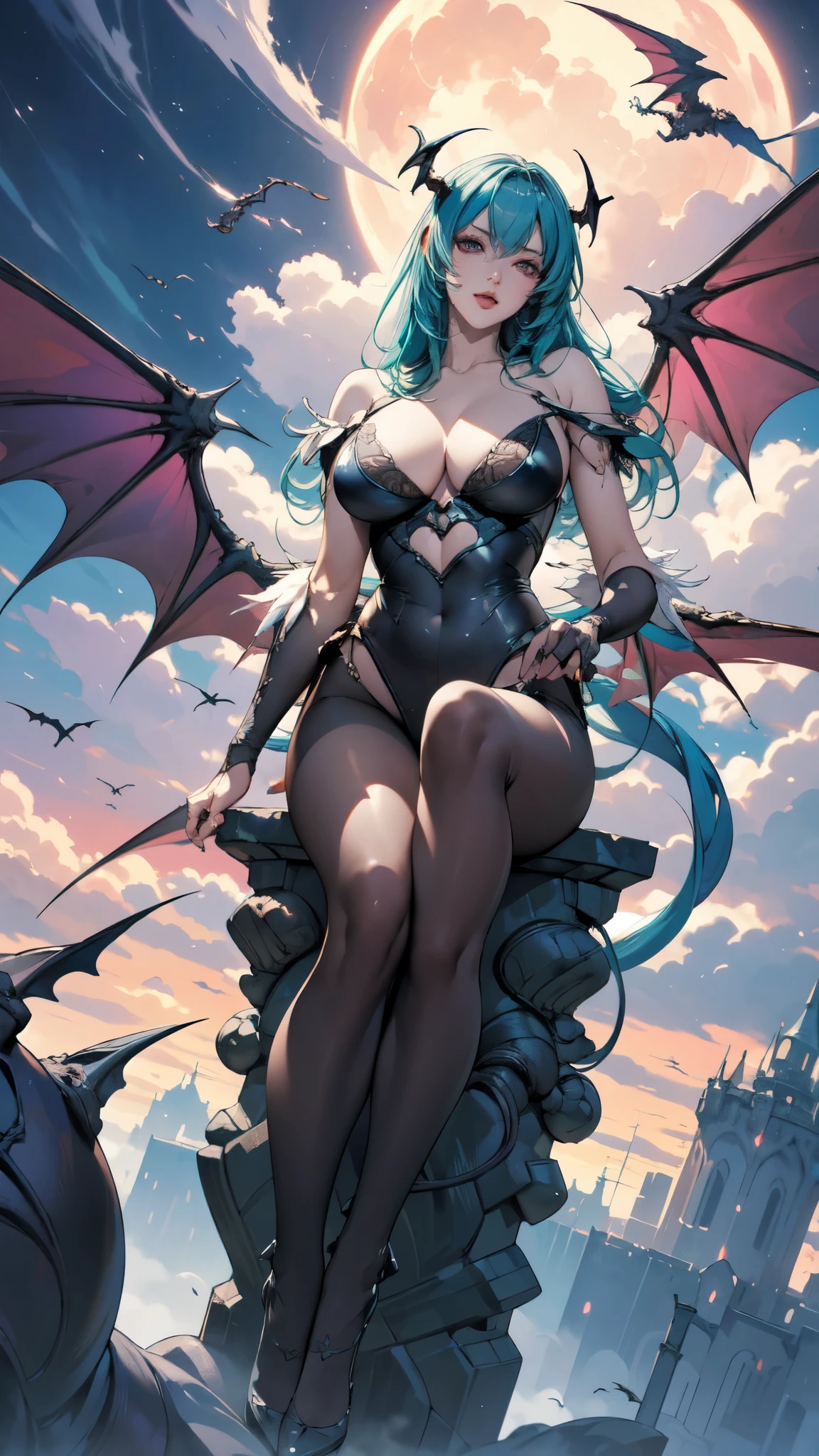 (best quality:1.3, ultra detailed:1.3, masterpiece:1.3, absolutely resolution:1.2), alluring succubus, ethereal beauty, perched on a cloud, (fantasy illustration:1.3), enchanting gaze, captivating pose, delicate wings, symmetrical wings, otherworldly charm, mystical sky, (Luis Royo:1.2), (Yoshitaka Amano:1.1), moonlit night, warm colors, colorful, (detailed cloudscape:1.3), (high-resolution:1.2), (front view),perfect Anatomy,