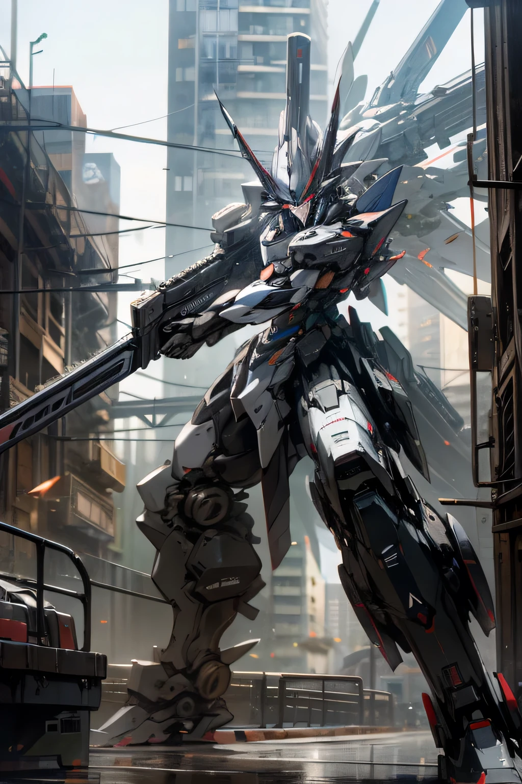 mecha, weapons, gunmetal, high tech, patlabor, city, absurdres, high res, ultrasharp, 8k, masterpiece