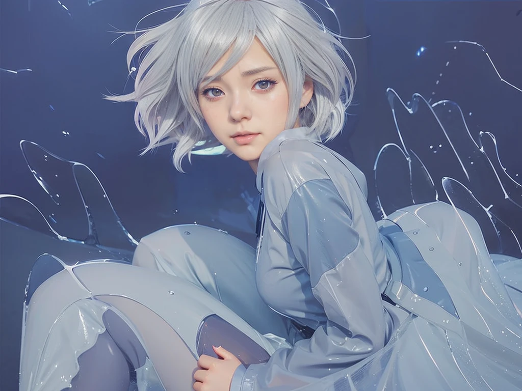 anime girl sitting on the ground in the rain, beautiful anime artwork, beautiful anime art style, silver hair girl, anime illustration, beautiful anime art, digital art ilya kuvshinov, anime style illustration, soft anime illustration, digital anime art, artstyle : ilya kuvshinov, beautiful anime portrait, anime styled digital art, digital anime illustration