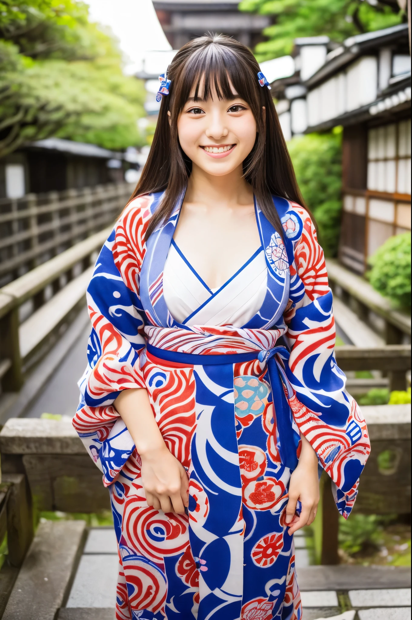 Very cute face like a 16-year-old idol、like々A 20-year-old woman with a cute face、Gentle and cute、A kind smile、(((Japan's traditional yukata)))、(Japanese festivals)、(((Full body portrait)))、((Her chest is exposed))、(Detailed and careful depiction)、RAW Photos、Genuine、High resolution
