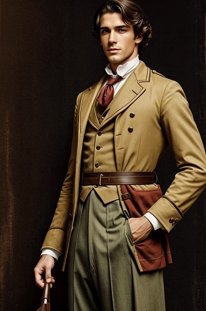 Draw a guy wearing a period costume, he's handsome and cool
