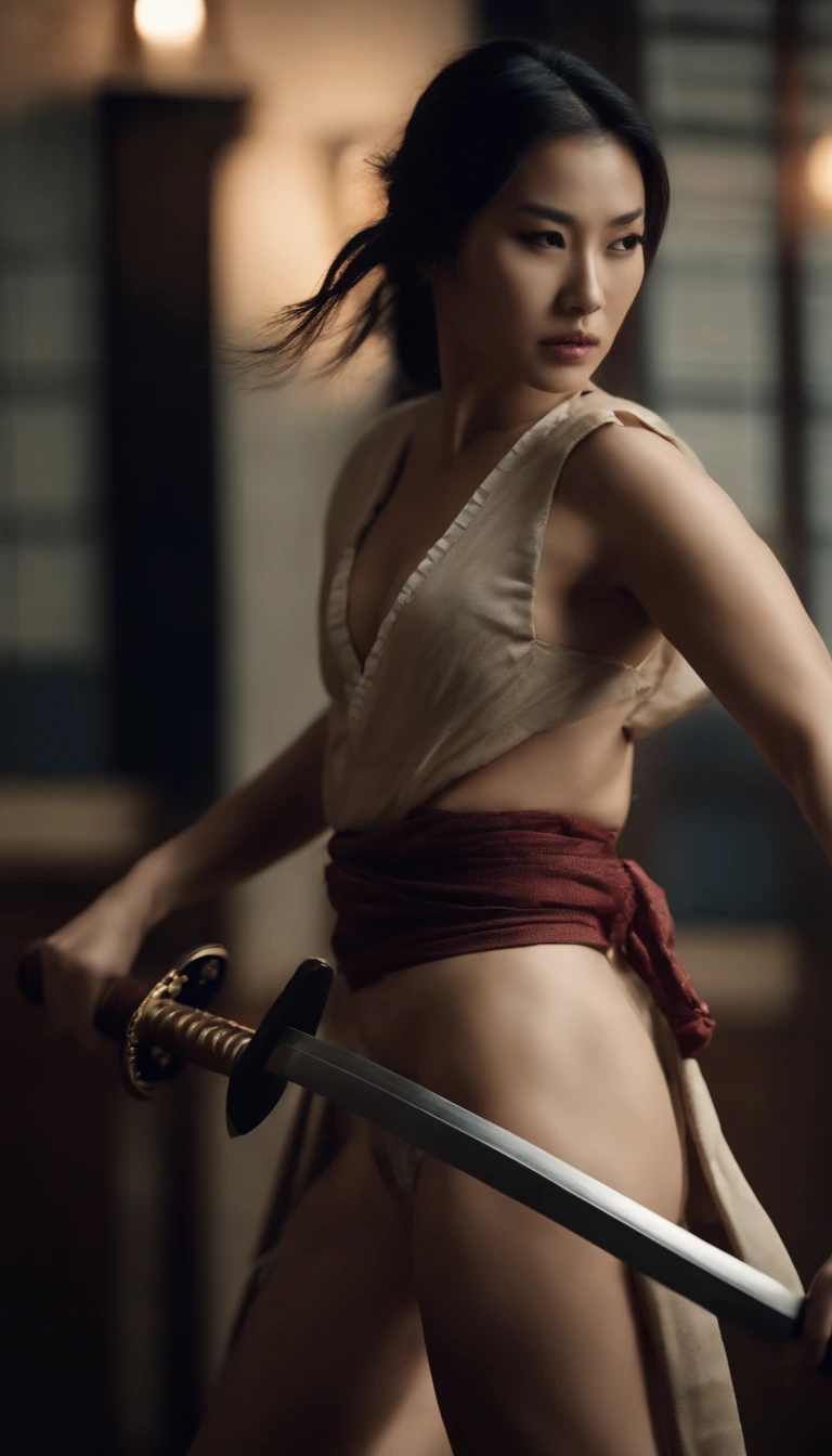 Samurai Swordsman　woman　In underwear　Full body sexy underwear　Full body sexy