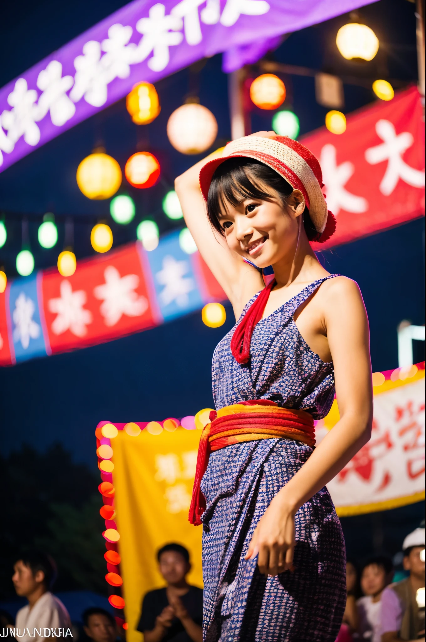Enjoy a summer night festival in a yukata,whole body、RAW Photos、Genuine、High resolution、Life、No copyright notice