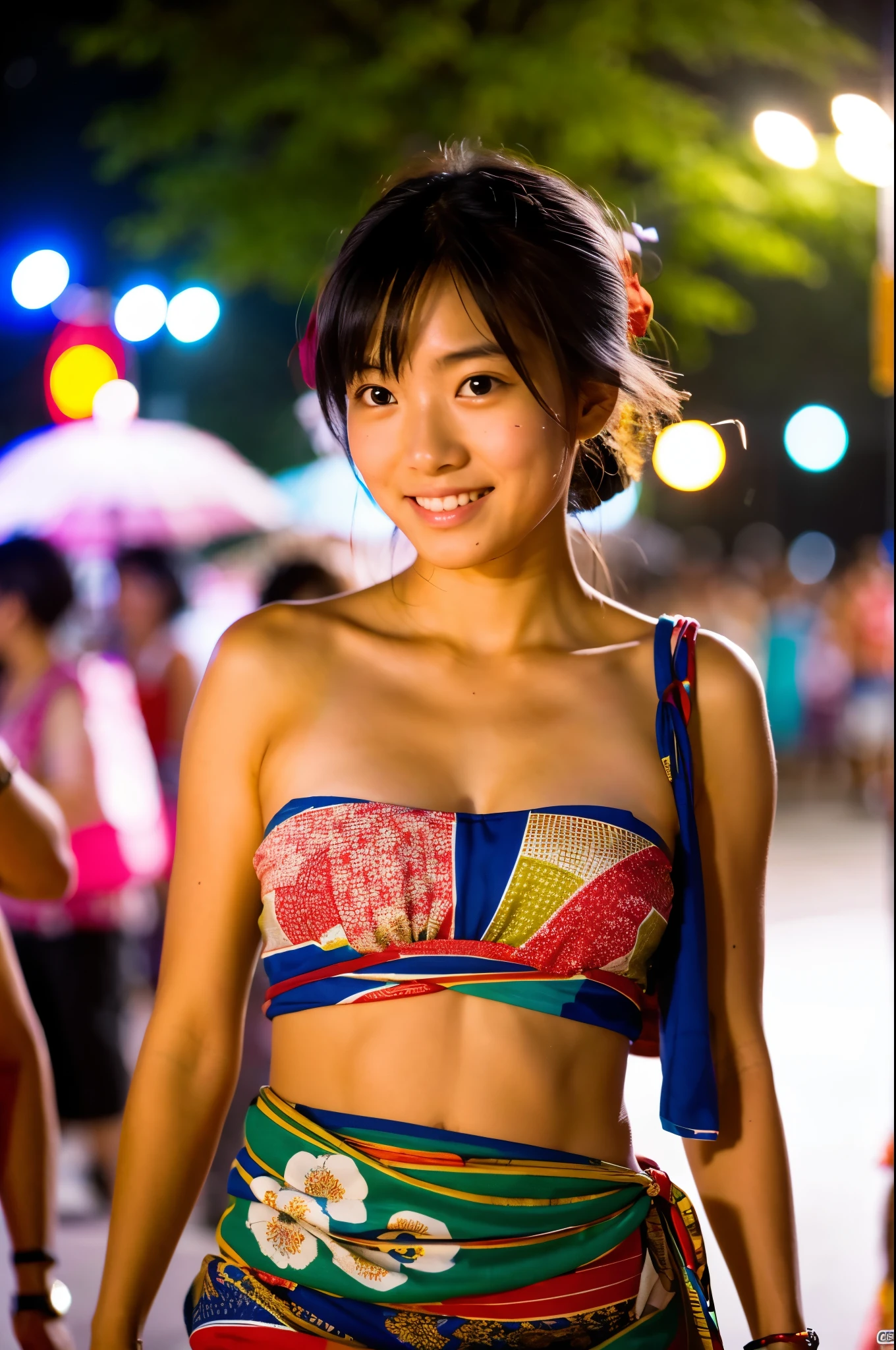 masterpiece、超High resolution、She wears a yukata and walks through the festival on a summer night、large size bust、whole body、RAW Photos、Genuine、High resolution、Life、No copyright notice