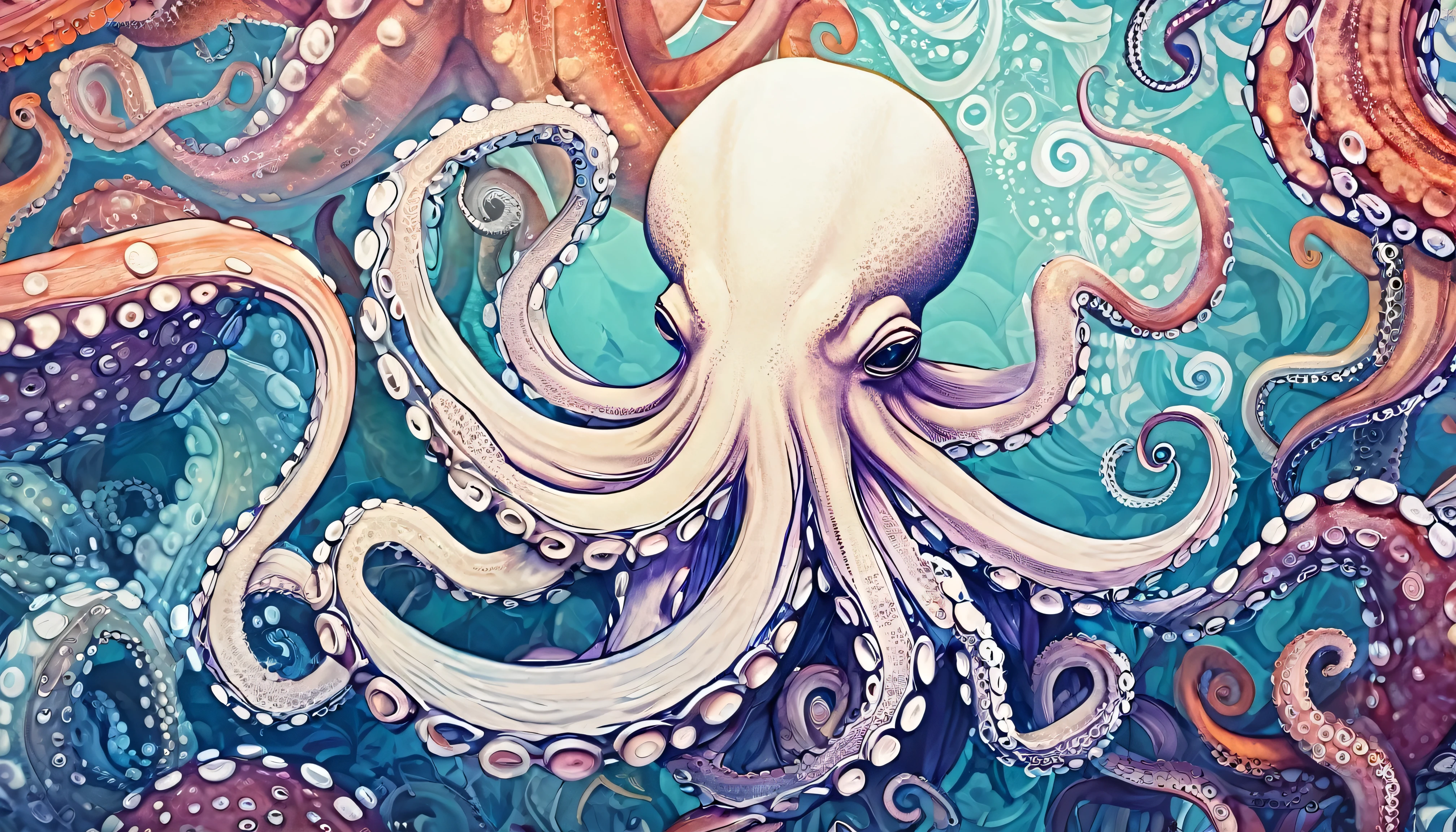 wallpaper 8k, White Octopus patern, wallpaper 8k, deep colors
