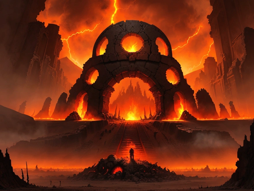 , Hellscape, The bottom of hell, Hell Battle, Apocalyptic landscape!!!!!, Mustafar, Hellish ruins, ! Apocalyptic landscape!!, Awesome D & D The Art of Dark Sun, Door of hell, Door of hell, World of Warcraft concept art, Rescue from the Underworld!!!!!!
