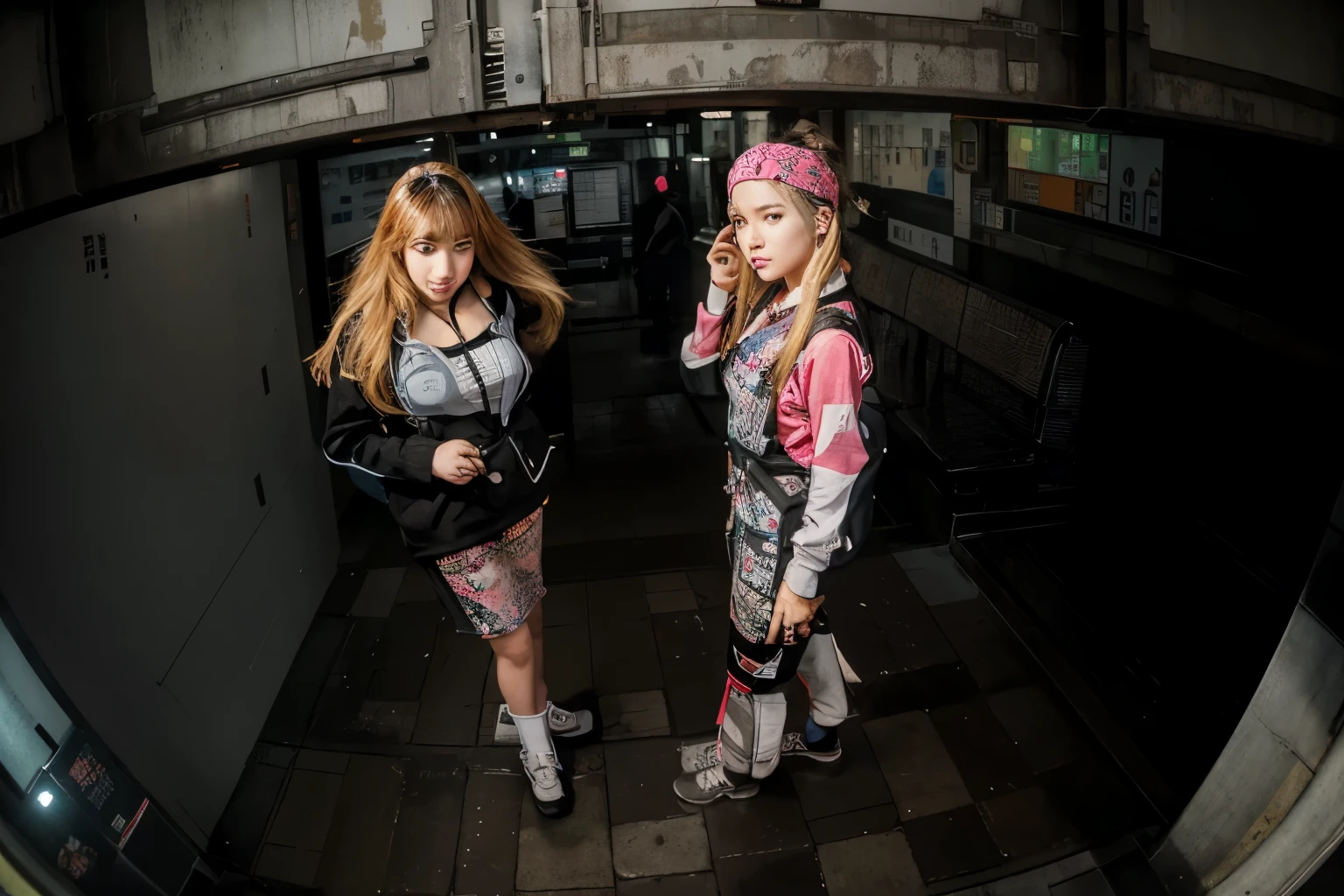 (Best quality, 8k, 32k, Masterpiece, UHD:1.2), "Transform the scene into the interior of a Tokyo Metropolitan Train Station, capturing the essence of urban life in Japan. The station is empty, devoid of crowds or people, allowing for a clear view of the architectural details and the urban setting.
The station features wide, clean platforms with tiled floors, lined with safety markings and signs indicating train schedules and directions. The walls are adorned with digital screens displaying advertisements and anime-themed graffiti, adding a touch of local culture to the modern setting.
Bright fluorescent lights illuminate the space, reflecting off the metallic surfaces of benches, ticket machines, and turnstiles. The ceiling is high, with exposed beams and ventilation systems, giving a sense of spaciousness and industrial design.
The overall atmosphere is that of a bustling metropolitan hub, but with an unusual stillness. The absence of people highlights the intricate details of the urban infrastructure and the vibrant anime graffiti that brings a unique character to the station."