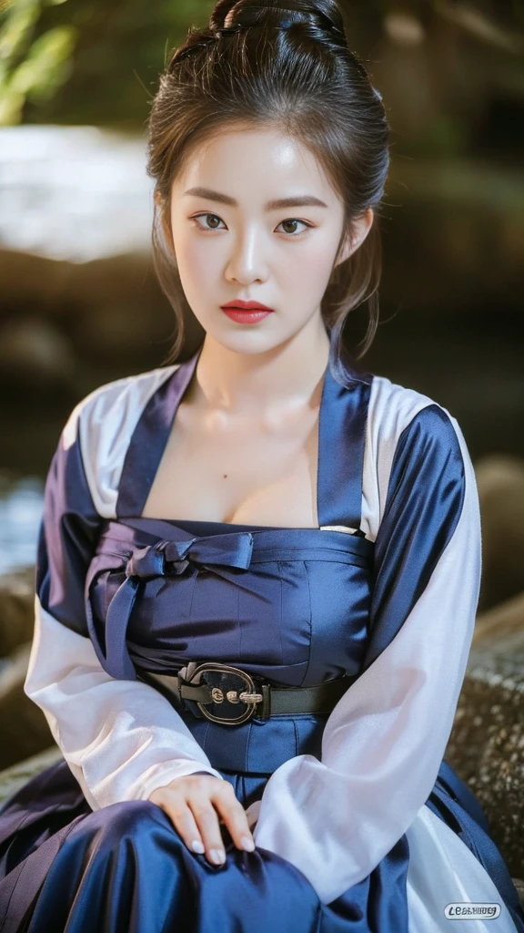 ((top quality, 8k, masterpiece: 1.3)),    beauty.   hidden face.     body slim thin seductive.  ((Queen's Mother. Korean royal empress)),     very detailed lips,     detailed eyes,     double eyelid,    face with makeup.    lipstick.     hair accessories,      hair bun.

((Wet hanbok)),

long legs_whole body.    sit down.     on the rocks.     at the edge of the waterfall, (((busty)))