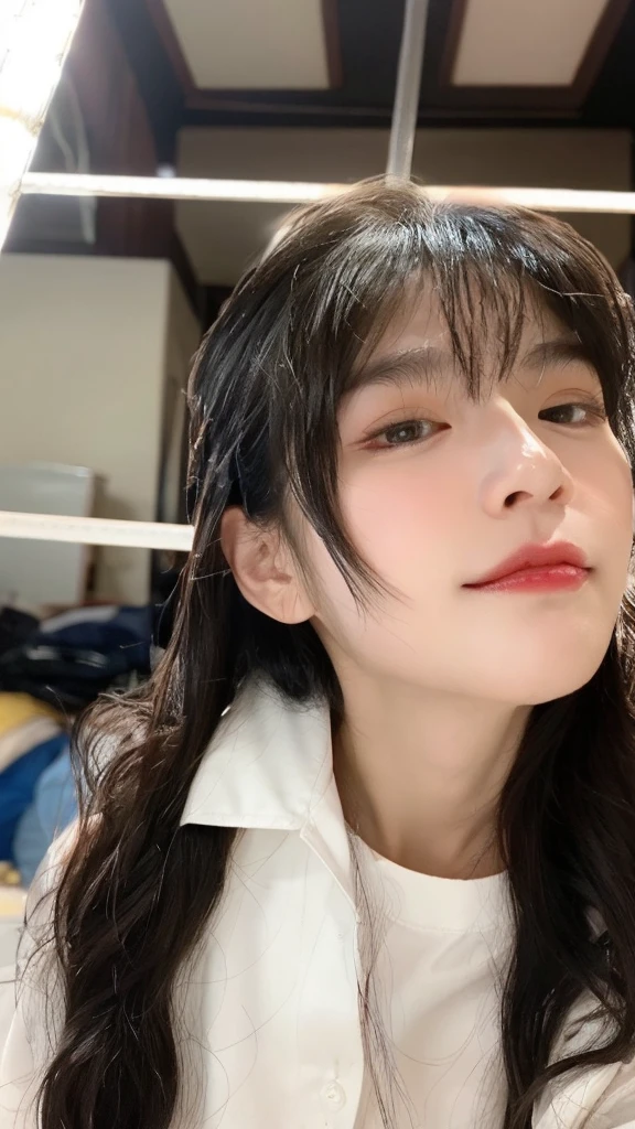 Woman with long hair and white shirt, Dilraba Dilmurat, Young and adorable Korean face, 8K Selfie, Girl cute beautiful face, With a cute - lovely - face, Young and pretty Asian face, Ulzzang, One adorable Korean face, Gentle eyes and a slim chin, Cute natural anime face, Beautiful aesthetic face、Black Hair