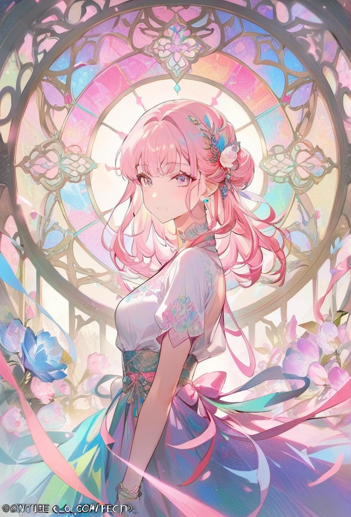 (masterpiece, Top quality, best quality,Official Art, beautiful and aesthetic:1.2),(1 Girl:1.3), 1 Girl BREAK stained glass art, Multicolored Glass, lead lines, Light penetration breaks up bright colors, Complex design, Glow Effect, Atmosphere