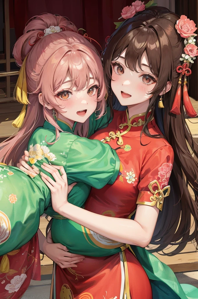 绝代夜满月1女China风古风姐妹御姐Smile棕发Princess剪麻花辫双丸浅粉红唇, calm, Intellectuals, Zhongfa, Green Student, hairpin, Peach Blossom, red clothes easter, best quality, Married woman, aldult, China人, China, elder sister, Smile, hairpin,Brown hair, Princess,Full of motherly love,cheongsam,purely,blush,Solemn yet lively,Mother,Mature,fine,pregnant,wife,cheongsam长袜