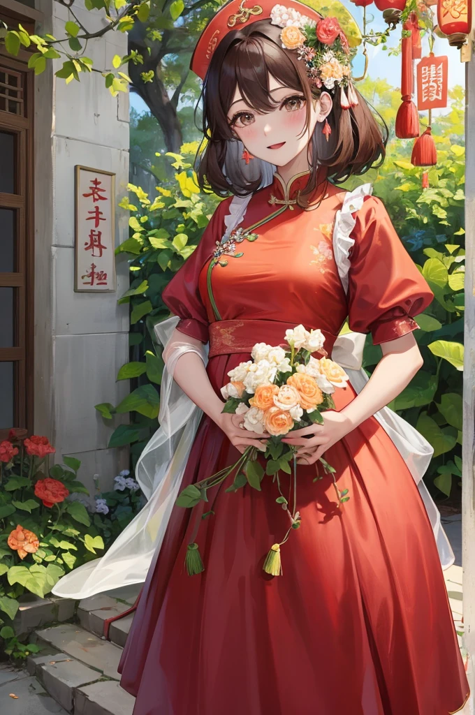 绝代夜满月1女China风古风姐妹御姐Smile棕发Princess剪麻花辫双丸浅粉红唇, calm, Intellectuals, Zhongfa, Green Student, hairpin, Peach Blossom, red clothes easter, best quality, Married woman, aldult, China人, China, elder sister, Smile, hairpin,Brown hair, Princess,Full of motherly love,cheongsam,purely,blush,Solemn yet lively,Mother,Mature,fine,pregnant,wife,cheongsam长袜