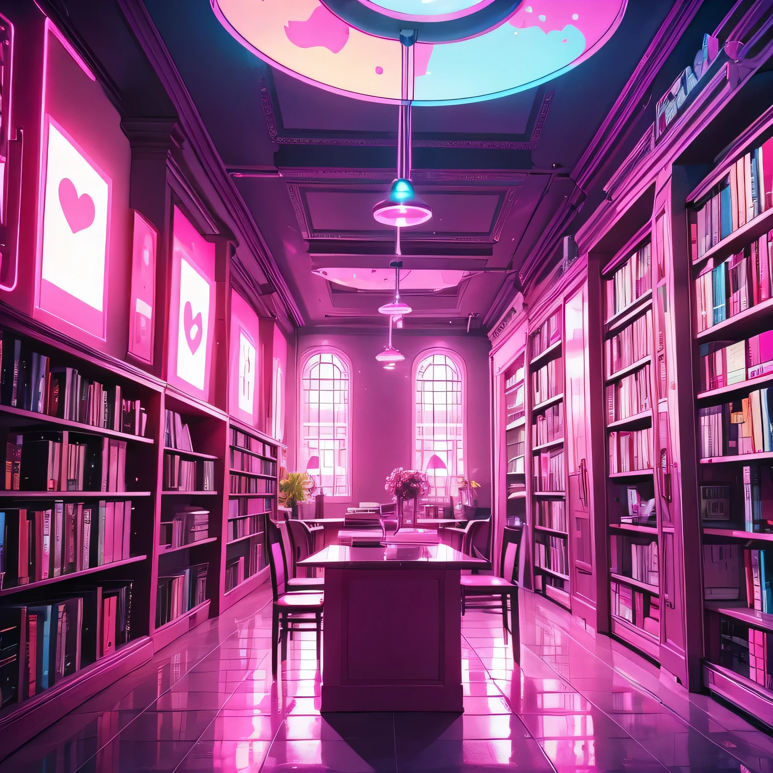neon pink bookcase reading