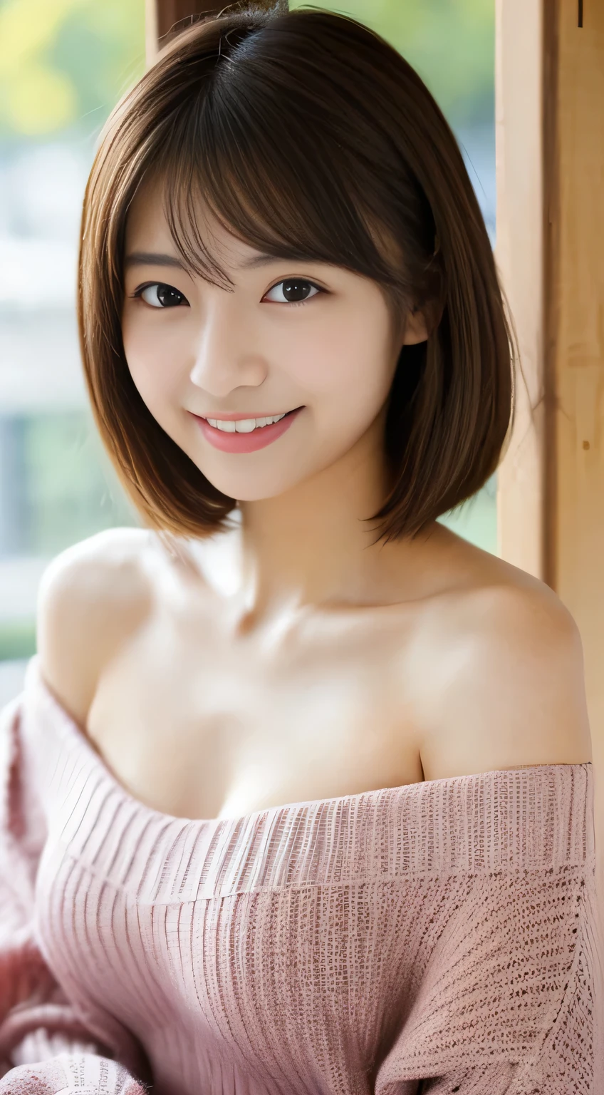 masterpiece,best quality,(Japanese girl),((Beautiful girl)),cleavage,(off shoulder:1.2),(perfect body beauty:1.2),(shy smile),