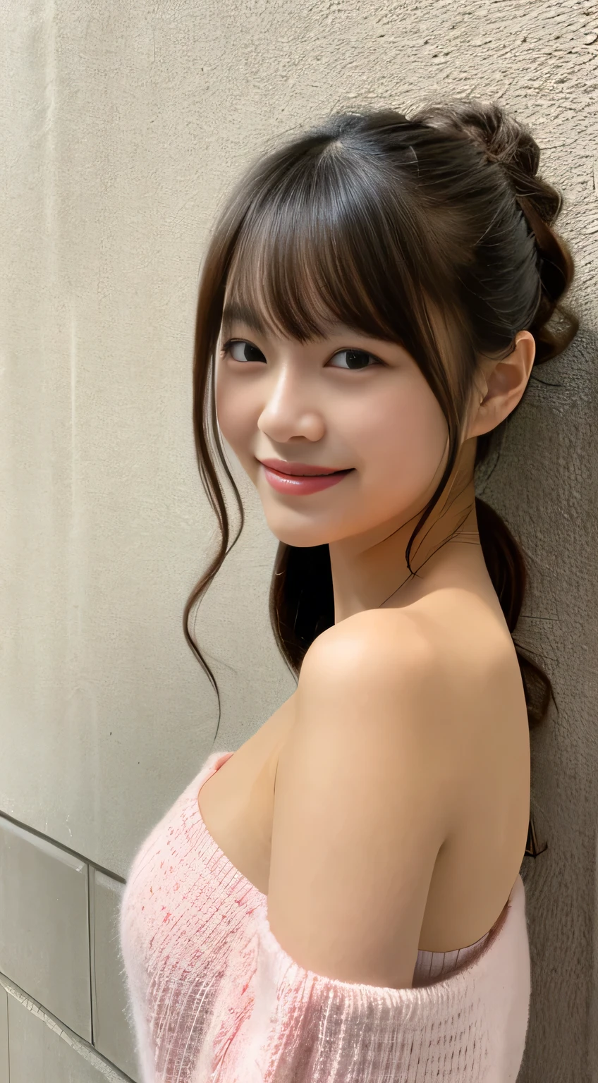masterpiece,best quality,(Japanese girl),((Beautiful girl)),cleavage,(off shoulder:1.2),(perfect body beauty:1.2),(shy smile),