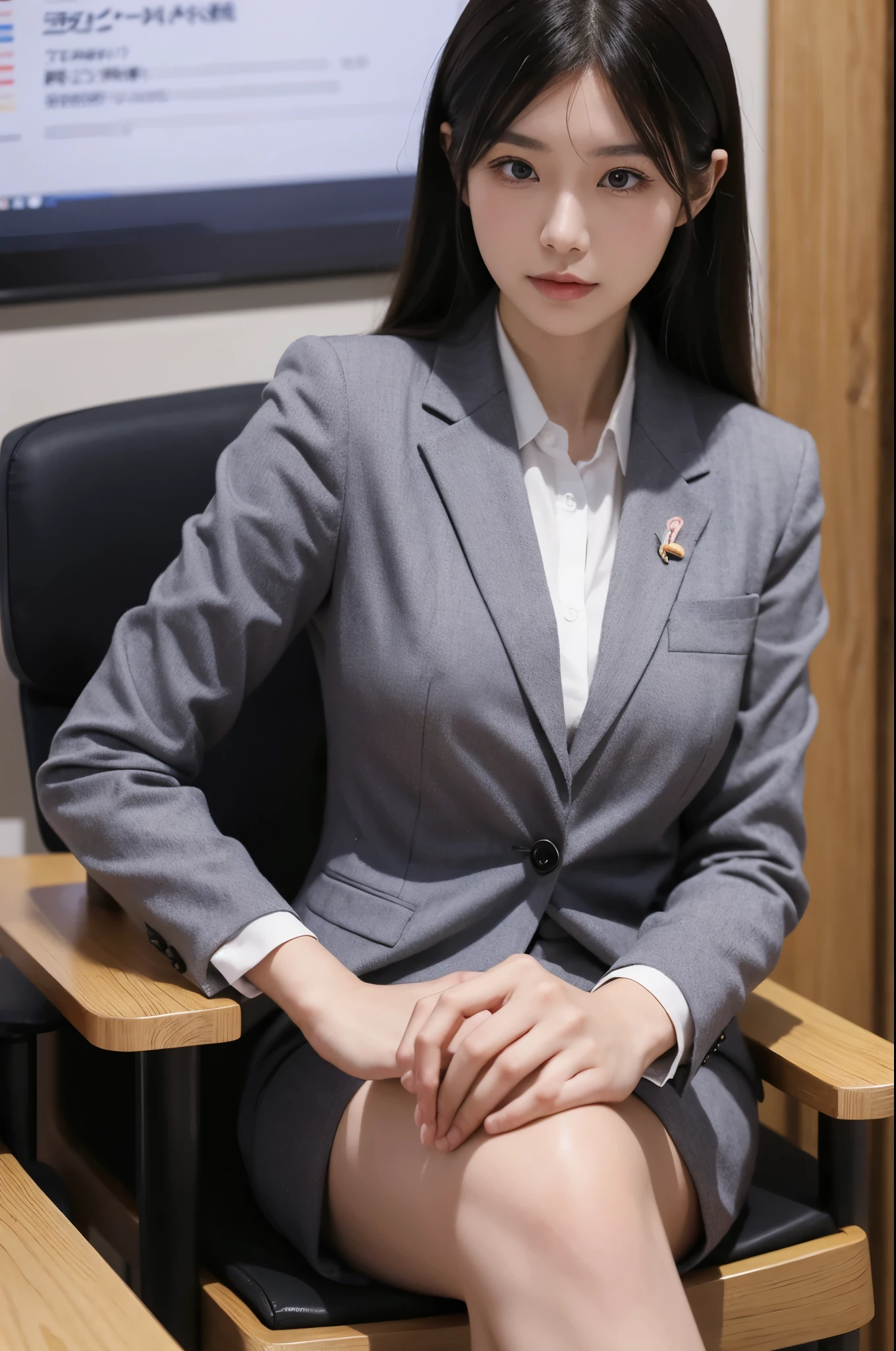 Top quality, A Japanese Woman in suit in meetingroom.