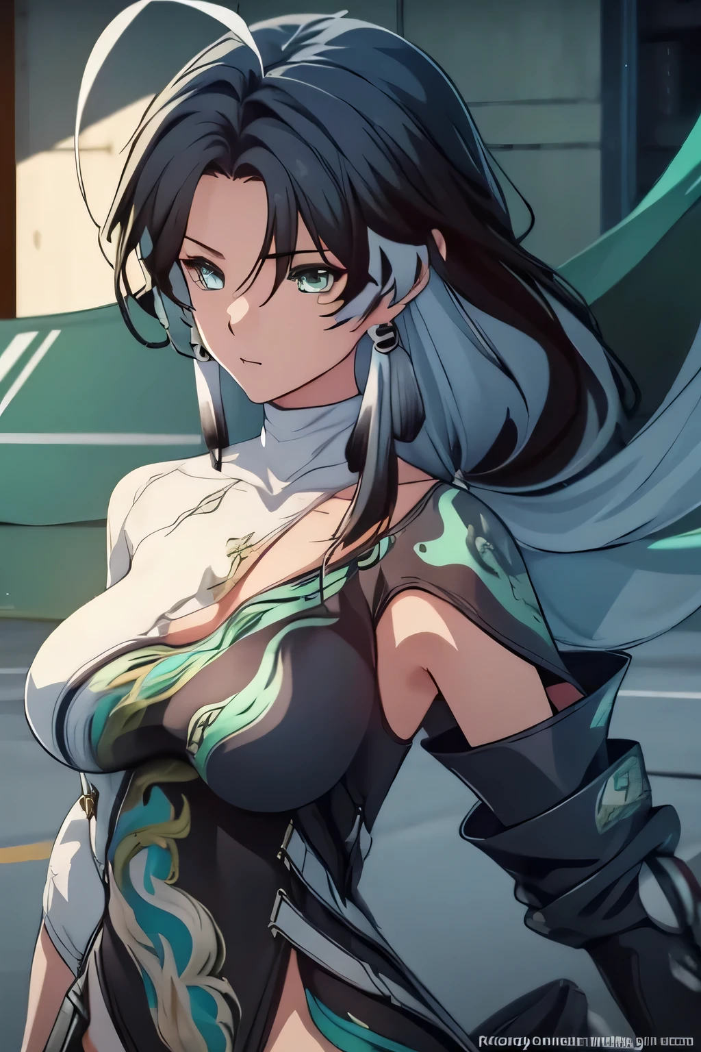 jianxin, long hair, ponytail, light green eyes, ((detailed eyes:1.2)), large breasts, nsfw, wearing slingshot_bikini, sexy, sensual, masterpiece, top quality, best quality, official art, beautiful and aesthetic:1.2), extreme detailed, colorful, highest detailed