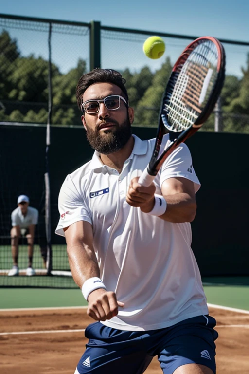 (yossan), beard, Glasses, Sports photography, Tennis match, Tennis Player, Swinging the racket, The moment of hitting the ball, White Line, Clay court, Audience reaction, Scenes in motion, serve, Shot through the net, Blue sky, Referee&#39;s Judgement, Sports Drink, Tournament atmosphere
