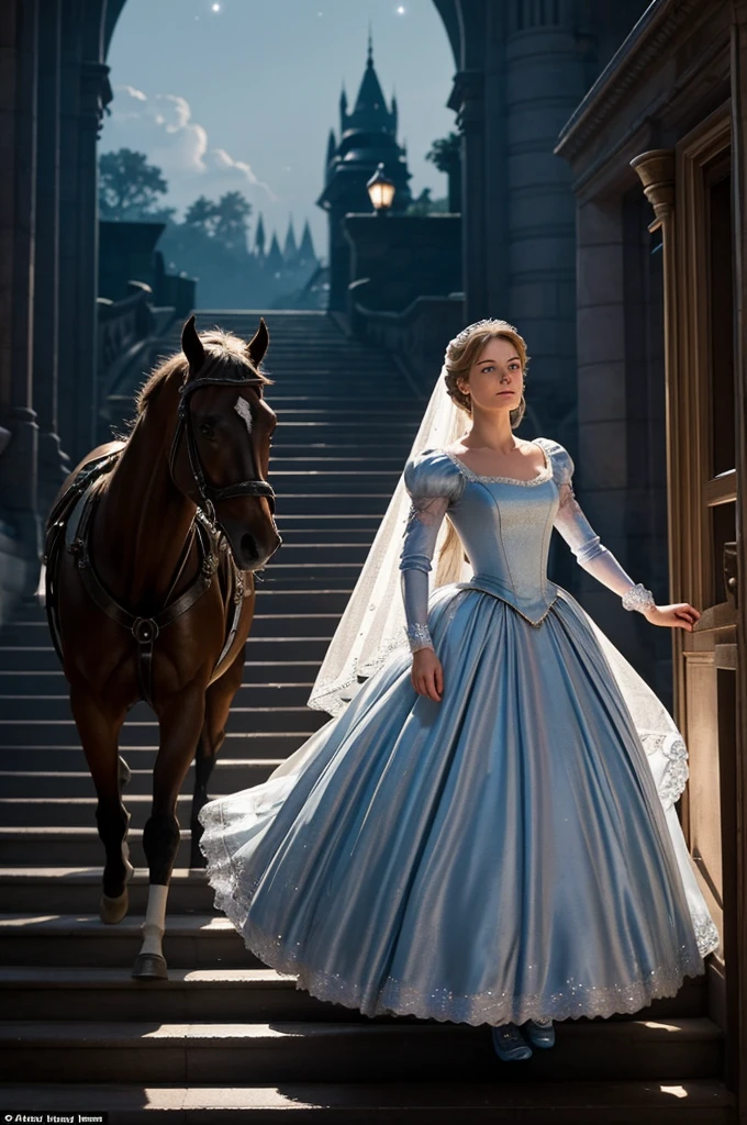 As the clock struck midnight, Cinderella knew her time was running out. She dashed down the grand staircase, her glass slipper slipping off her foot as she ran. The prince followed closely behind, his heart racing with the thrill of the chase. The palace guards tried to stop her, but she was too quick, too determined to escape her fate.
In the moonlit courtyard, Cinderella made a daring leap onto her waiting carriage, her gown billowing behind her like a cloud of silver. With a flick of the reins, she urged the horses forward, leaving the prince and his entourage in a cloud of dust. As she disappeared into the night, the prince could only watch in awe at the sight of the mysterious beauty who had captured his heart and slipped through his fingers like a wisp of smoke.