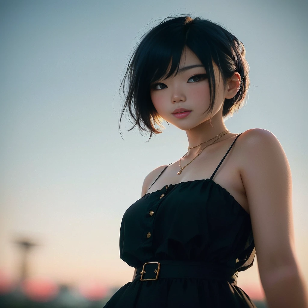 arafed asian woman in a black dress posing for a picture, with short hair, 🤤 girl portrait, beautiful asian girl, asian girl, girl cute-fine-face, anime. soft lighting, anime style mixed with fujifilm, anime girl in real life, korean girl, attractive girl, beautiful japanese girls face, beautiful asian woman, young asian girl, chinese girl