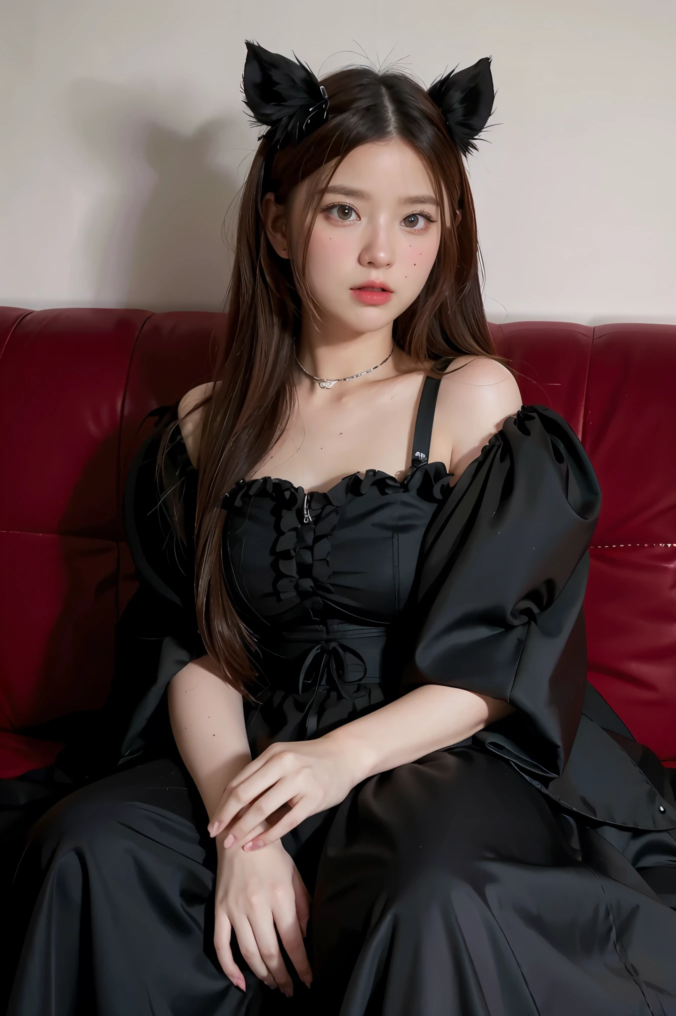 Anime girl with horns and a dress with a skull on it, ((light brown hair))(loli in dress, gothic maiden anime girl, cute anime waifu in a nice dress, anime moe artstyle, anime girl wearing a black dress, nightcore, (anime girl), anime style 4 k, little curvy , high quality anime art style, anime girls, demon anime girls