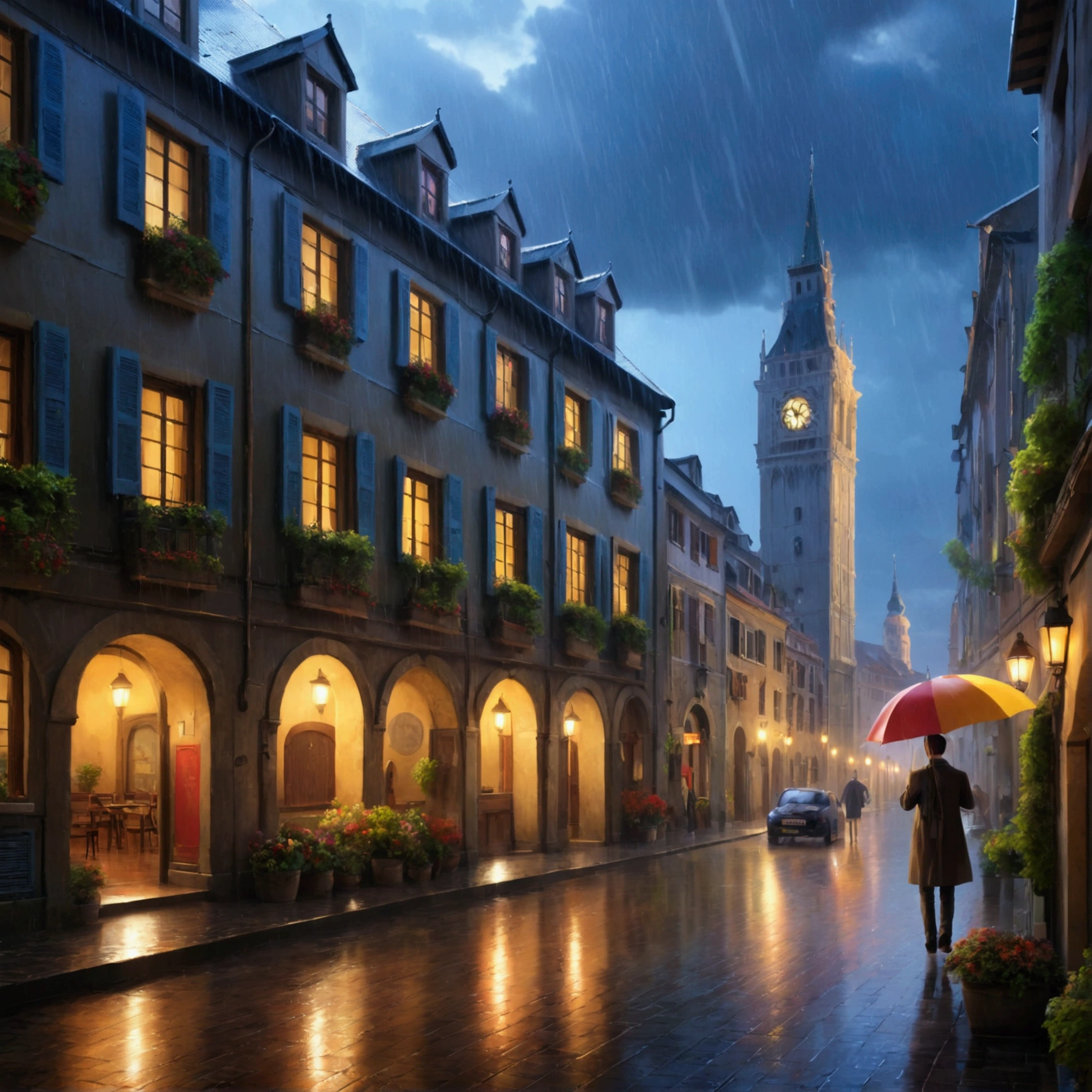 accurate, masterpiece, rain、building、Europe