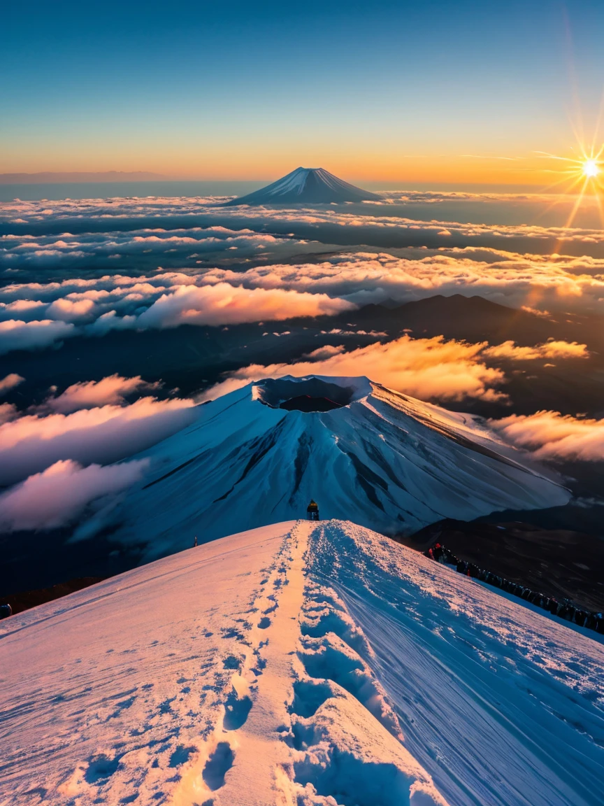 View from the summit of Mt. Fuji at sunrise