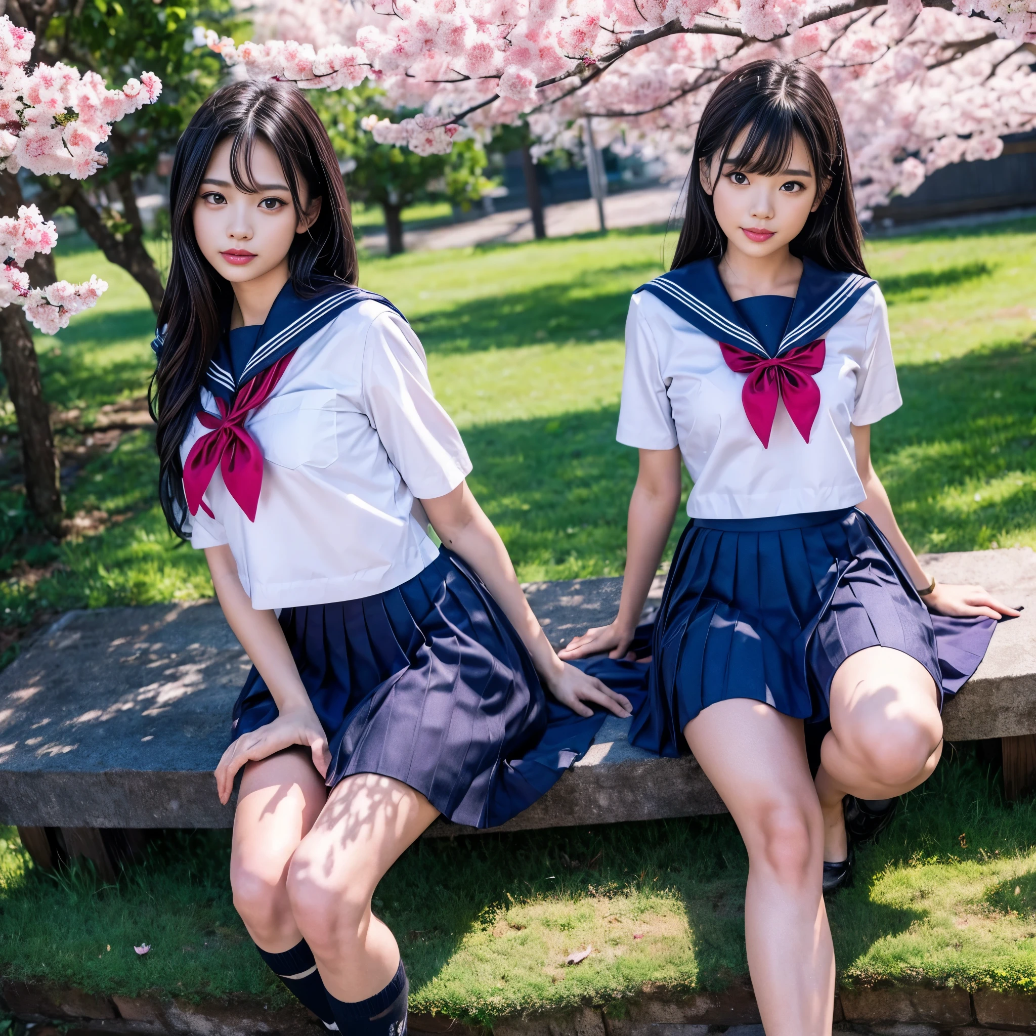 1girl,18yo girl,sailor uniform,((ankle length skirt)),beautiful detailed eyes,beautiful detailed lips,extremely detailed face,longeyelashes,outdoor,cherry blossom tree,sakura petals,natural lighting,vibrant colors,realistic,photorealistic,photo-realistic:1.37,best quality,8k,masterpiece:1.2,ultra-detailed,studio lighting,vivid colors