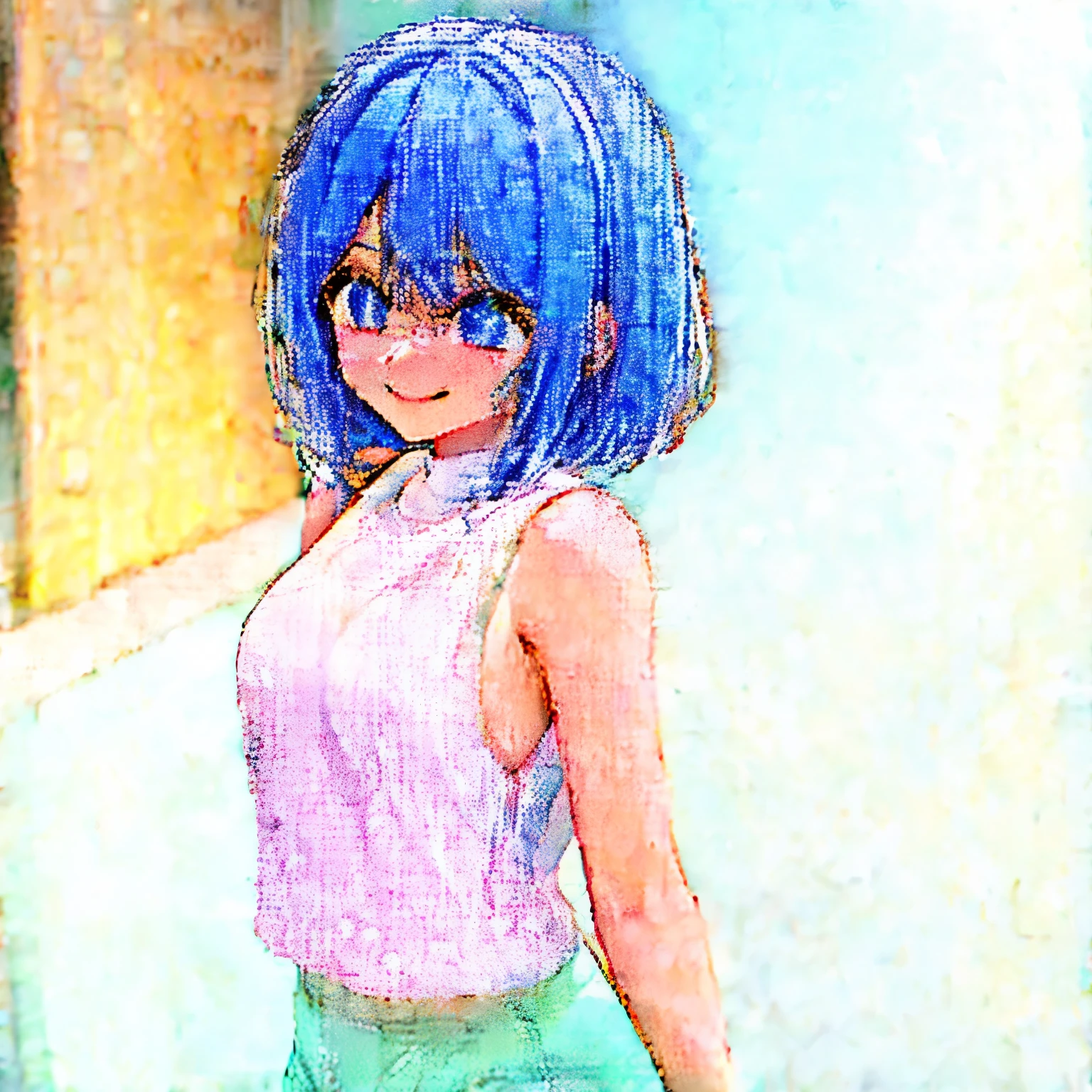 The background is all white White tank top smile