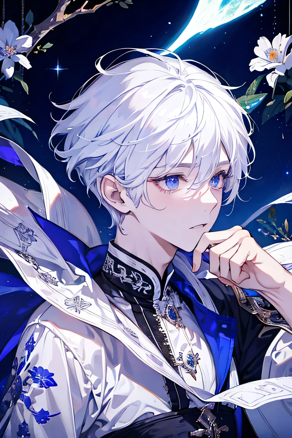 A boy with sparkling eyes White Hair 18-year-old Dragon Man grow beauty Fantasy