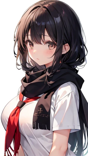 One Girl, high school girl, Long Hair, Long black hair、 Sailor , Brown eyes, scarf, White Background,Big Breasts、naked