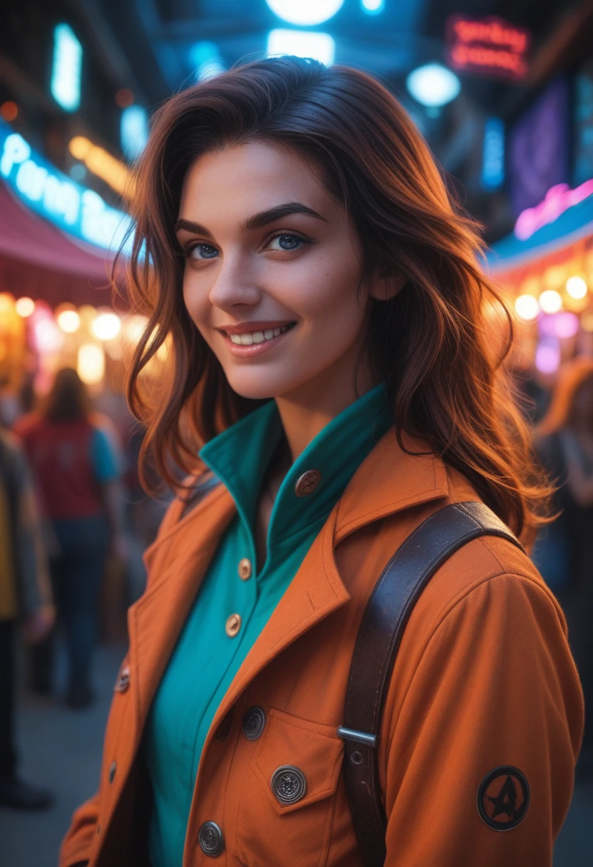 Description: A cunning halfling rogue with a sly smile, deftly picking a pocket in a colorful, bustling market. The scene is filled with vibrant stalls, exotic goods, and a lively crowd.
Style: Colorful fantasy, detailed background, dynamic lighting
Photography: Wide-angle shot, vibrant colors, focus on the rogue with a busy market background
D&D Character: Halfling Rogue