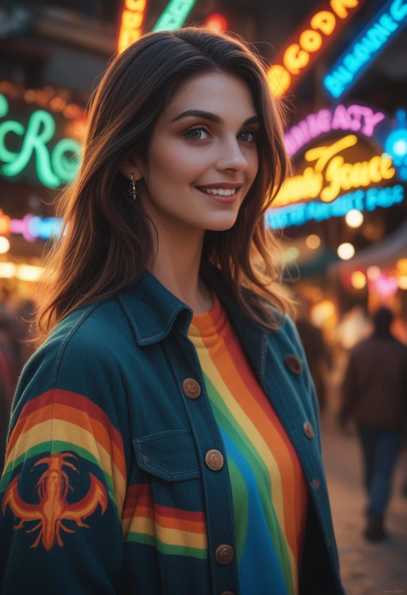 Description: A cunning halfling rogue with a sly smile, deftly picking a pocket in a colorful, bustling market. The scene is filled with vibrant stalls, exotic goods, and a lively crowd.
Style: Colorful fantasy, detailed background, dynamic lighting
Photography: Wide-angle shot, vibrant colors, focus on the rogue with a busy market background
D&D Character: Halfling Rogue