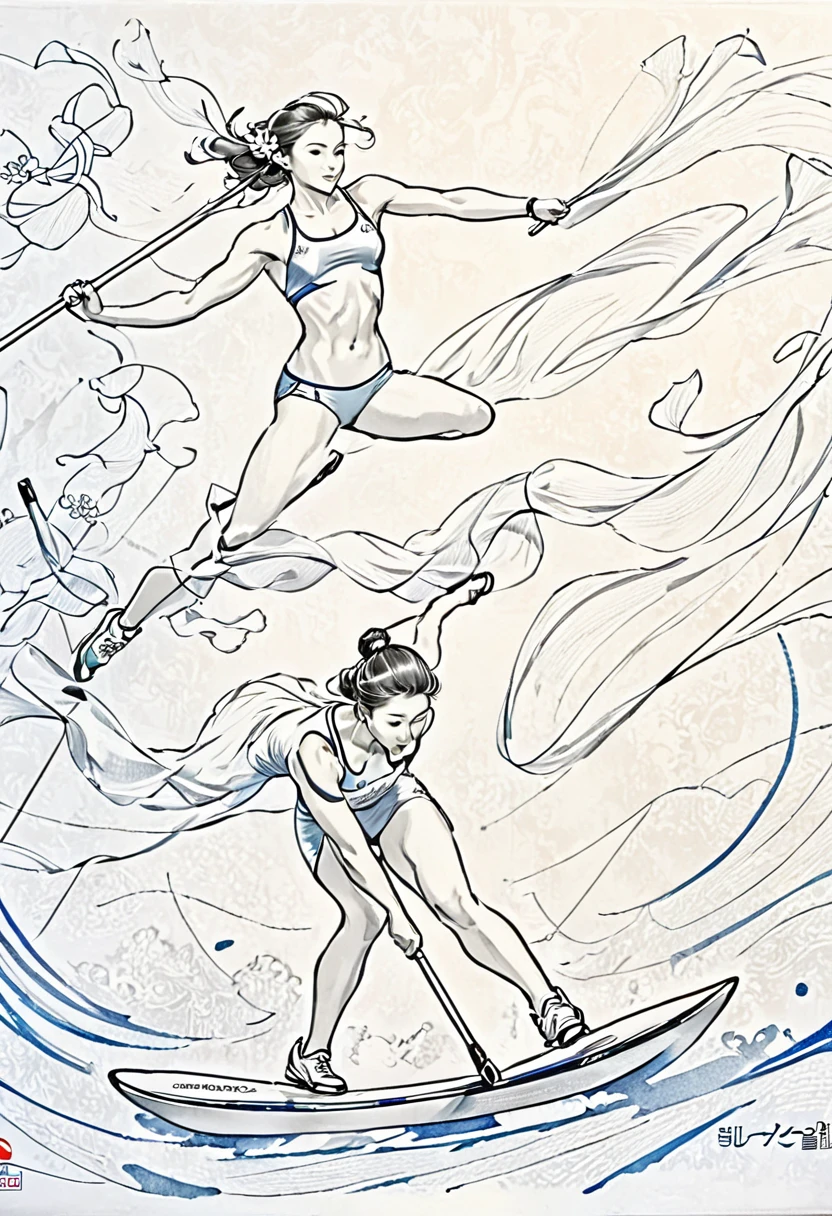 1 ,Line drawing,monochrome,（sketch:1.5、pattern、pencil drawing:1.5、board:1.5）,board，Moments of victory, Olympic Games, 