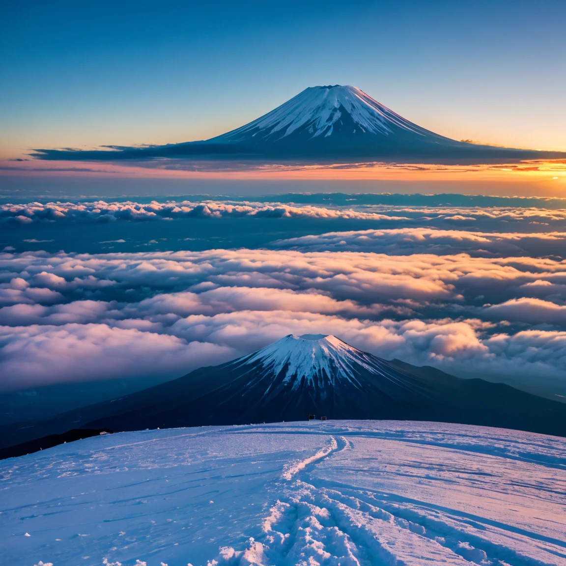 View from the summit of Mt. Fuji at sunrise