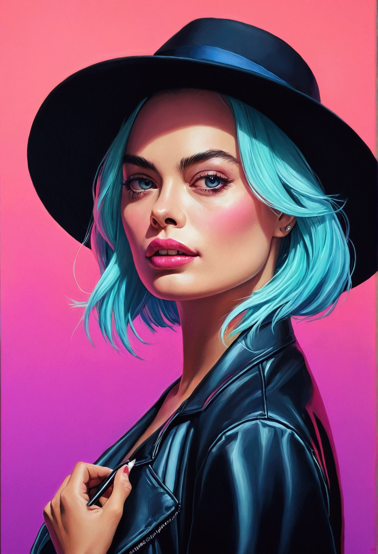 skull, art:Alessandro Pautasso, 活気のあるファンart, カラフルな映画art, Vivid color hyperrealism, 鮮やかな漫画art, rossdraws cartoon vibrant,Neon Operator Margot Robbie, artジャームカラフル!!!