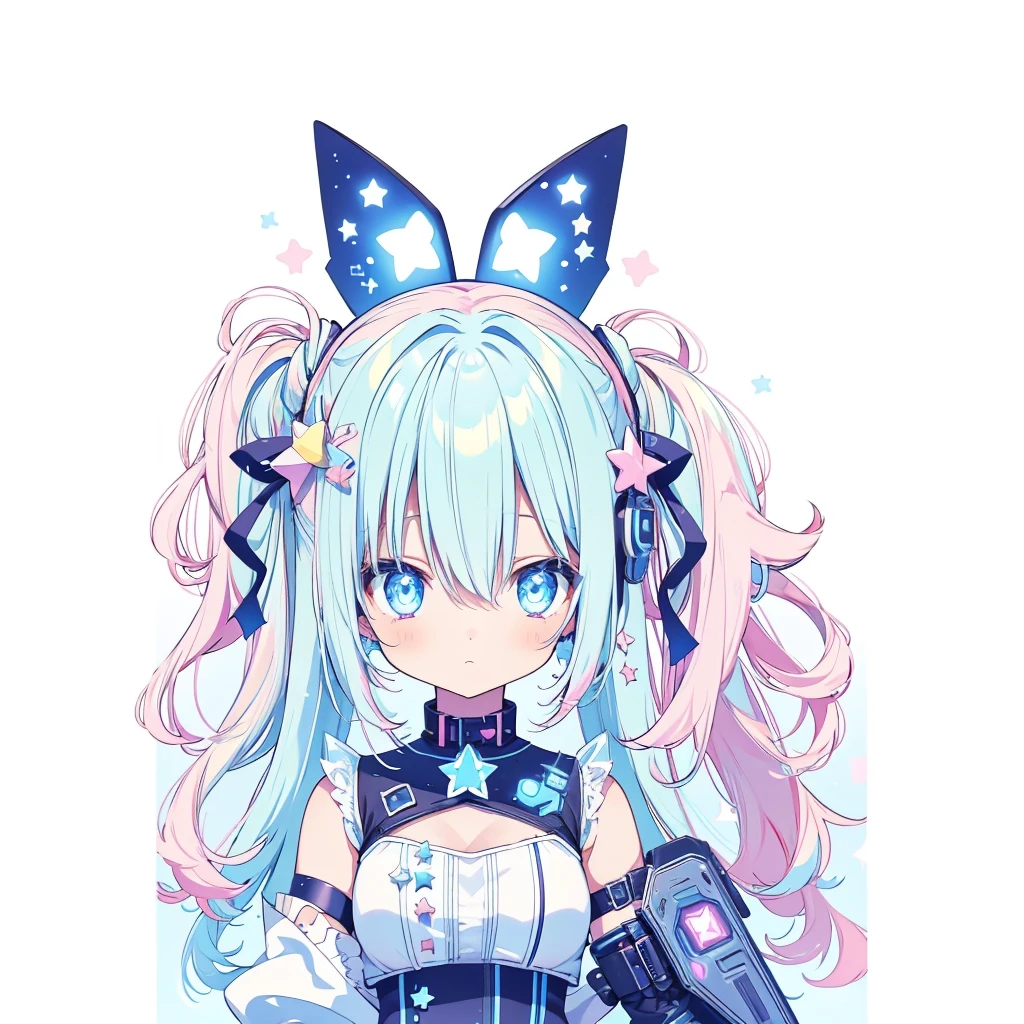 Star Fairy、cyber punk、Simple Background、Kawaii Tech,White background、pastel colour、cute、