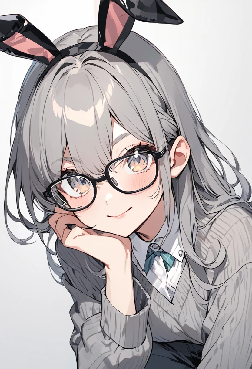 (Bunnygirl) animal using (glasses) and gray sweater