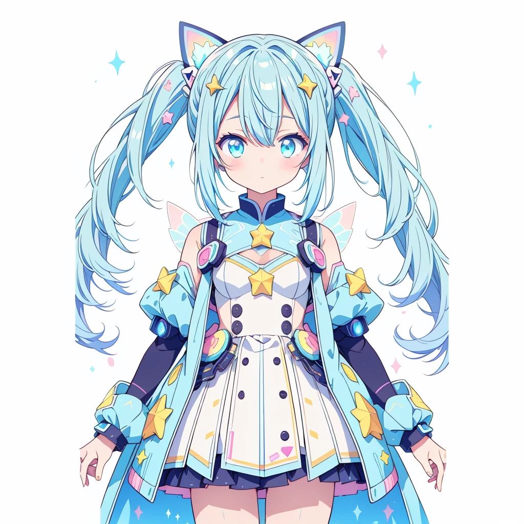 Star Fairy、cyber punk、Simple Background、Kawaii Tech,White background、pastel colour、cute、