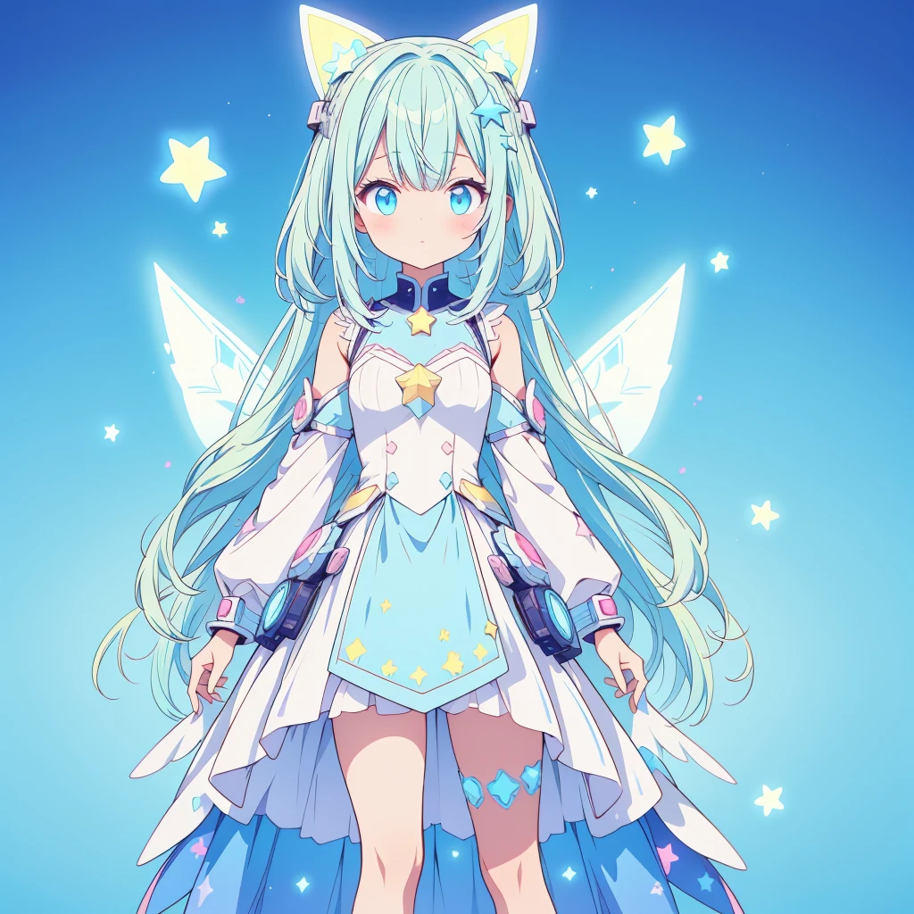 Star Fairy、cyber punk、Simple Background、Kawaii Tech,White background、pastel colour、cute、