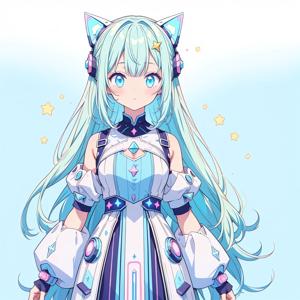 Star Fairy、cyber punk、Simple Background、Kawaii Tech,White background、pastel colour、cute、