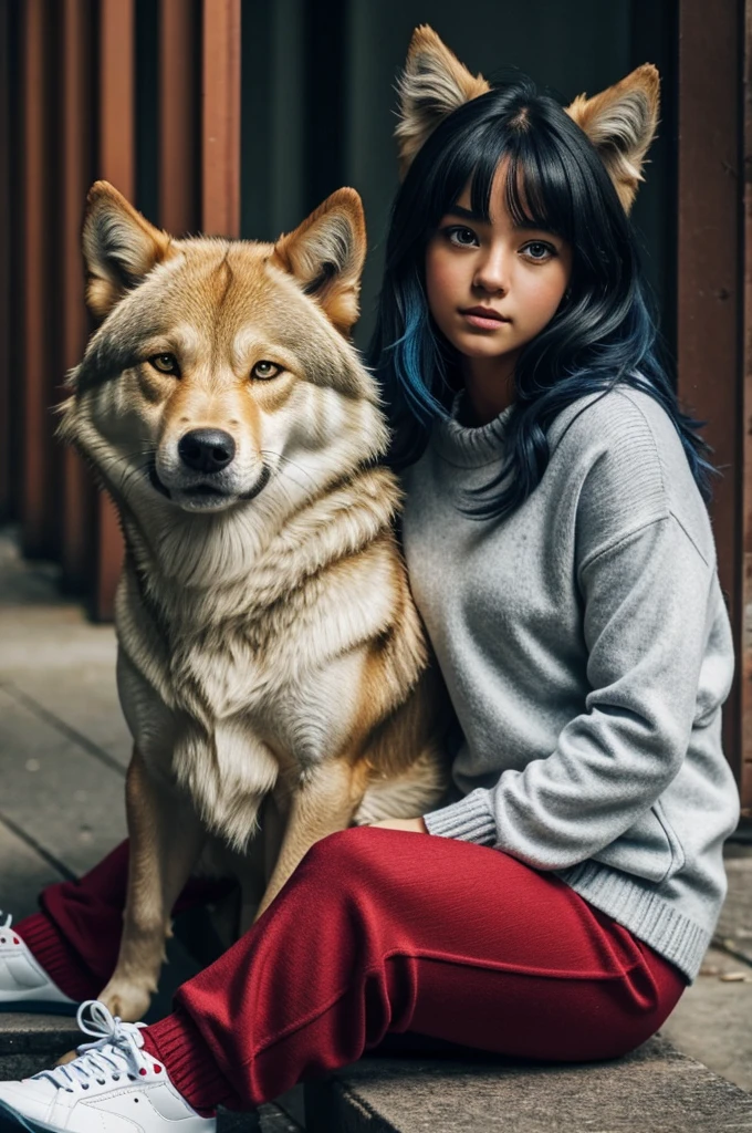 Lilybell: She is a girl of the golden breed, her hair is blonde and brown, and she wears a red firefighter's sweater. On the men, she has two stripes on each side, yellow and blue. She has a black collar and has a black collar. yellow, his eyes are sky blue, he has a scar on his left shoulder.
Parra: a young human wolf with dark blue hair at the tips of his hair is black and wears a dark blue sweater also black pants and red tennis shoes and has green eyes and also has white gloves and is muscular. And put them next to each other