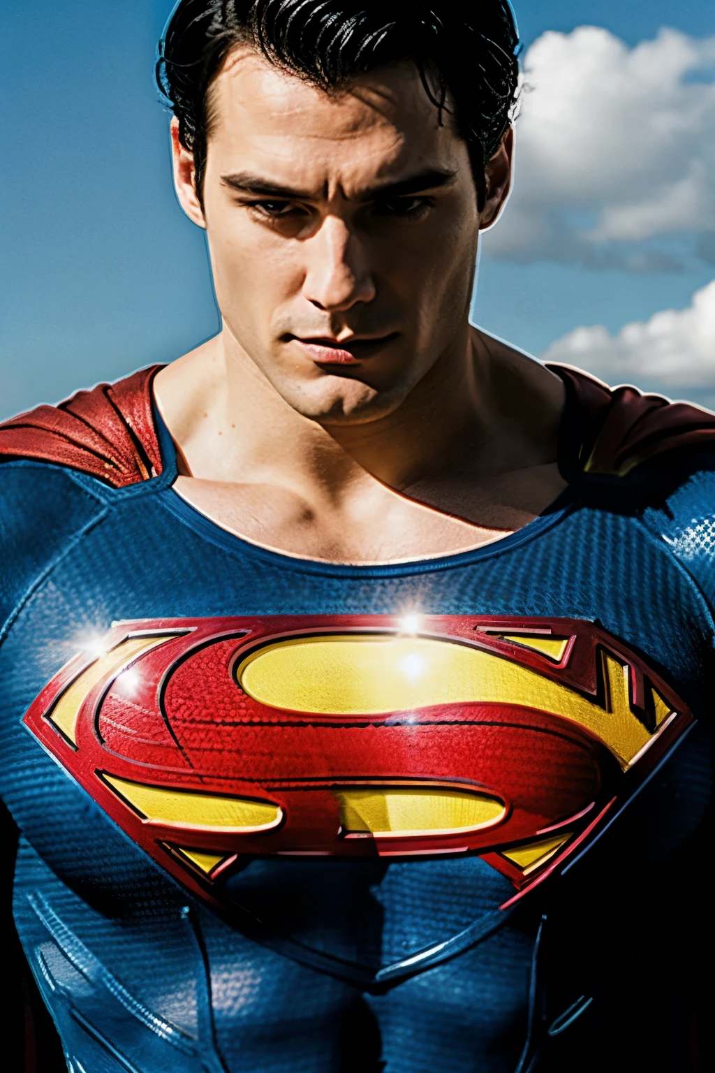 superman revealing his chest logo, by tearing his shirt apart, ultra realistic