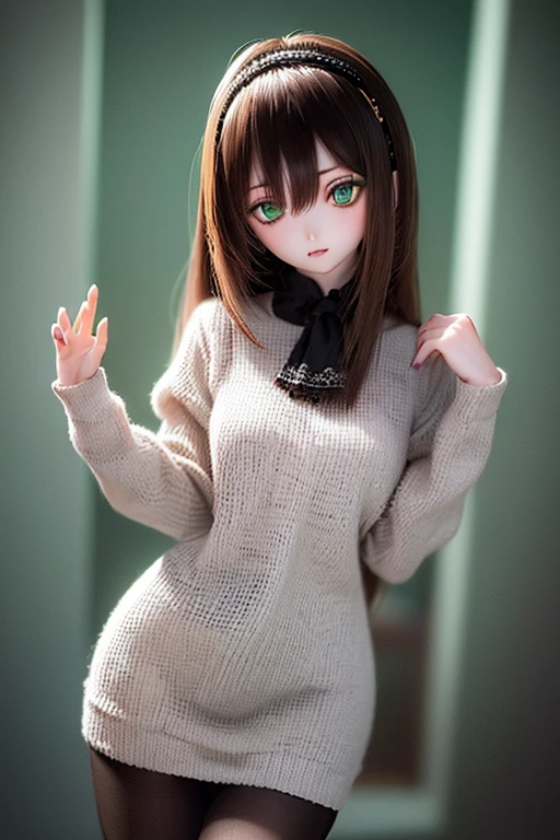 (SFW:2), photorealistic, realistic photo, 8k, ((highest quality)), ((masterpiece)), (extremely detailed), kukolnydom, doll, (female, 18yo, 18 years old:1.6), solo, ((cowboy shot, standing, slim, slender, medium breasts)), (parted lips, green eyes, brown hair, plastic skin, looking at another, glass eyes, gradient eyes, shining eyes, detailed eyes:1.3)