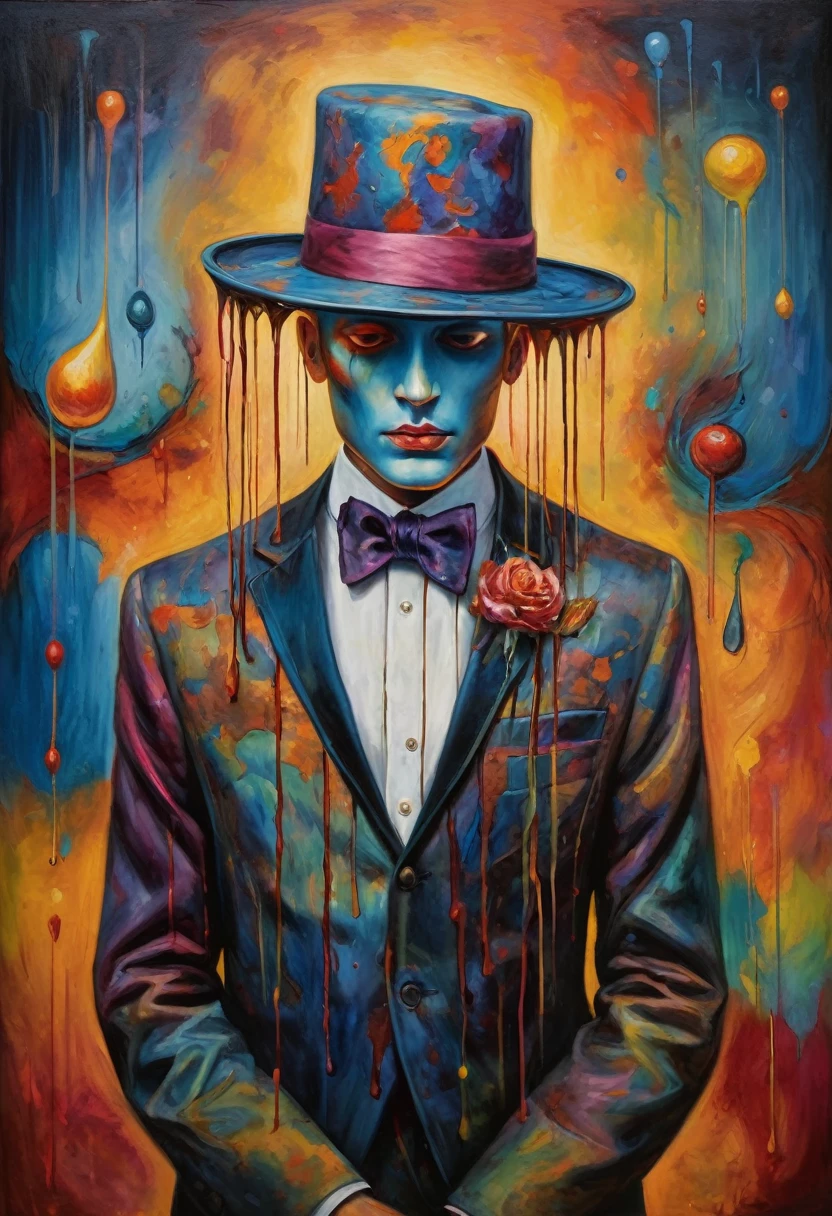 (Artistic Masterpiece of Romantic Life) ( (Themed Art of Life) ( (Conceptual Art) (NFT Exclusive) (Fauvism Work) ()”) Where visual poetry transcends traditional boundaries and embraces the dynamic interplay between creativity and technology Takes),dripping paint,darkart,style, in the style of esao andrews