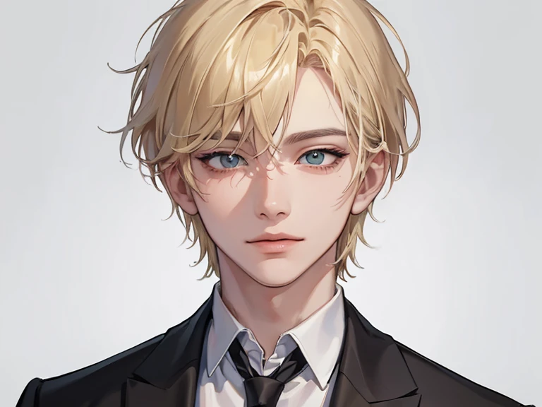 masterpiece, Highest quality, One boy, Blonde, short hair, Emerald Eyes, White shirt, Mugshot, Smiling face,Brick Background, Detailed eyes, Detailed facial features, リアルでHigh resolution (Highest quality, 4K, 8k, High resolution, masterpiece:1.2)