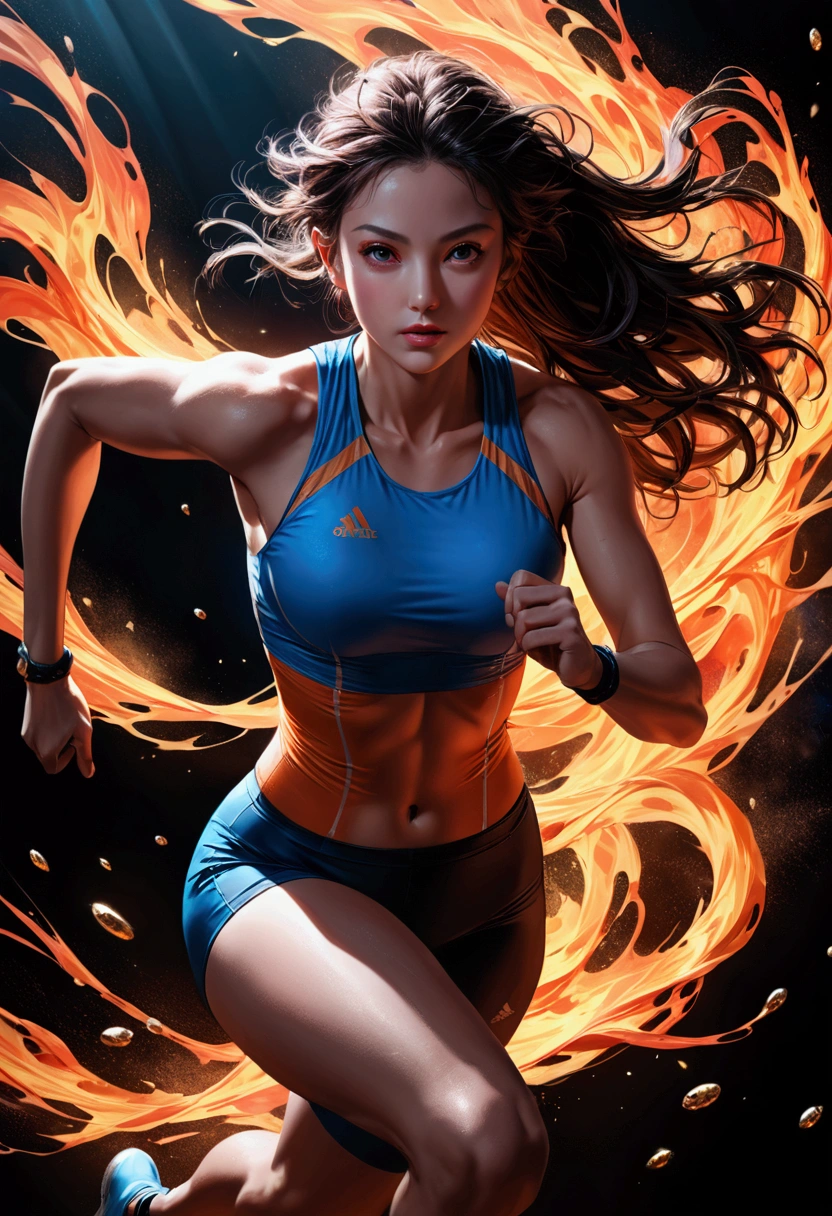 1girl, sports photography, The athlete runs on the track, dynamic sports action, high energy, athlete in motion, dramatic lighting, high contrast, vivid colors, cinematic composition, extreme detail, (4k, 8k, highres:1.2), ultra-detailed, HDR, UHD, studio lighting, ultra-fine painting, sharp focus, physically-based rendering, extreme detail description, professional, vivid colors, bokeh, masterpiece, best quality, very aesthetic, absurdres